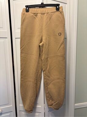 Cozy Tan Women's Fleece Joggers with Smiley Detail boutique brand